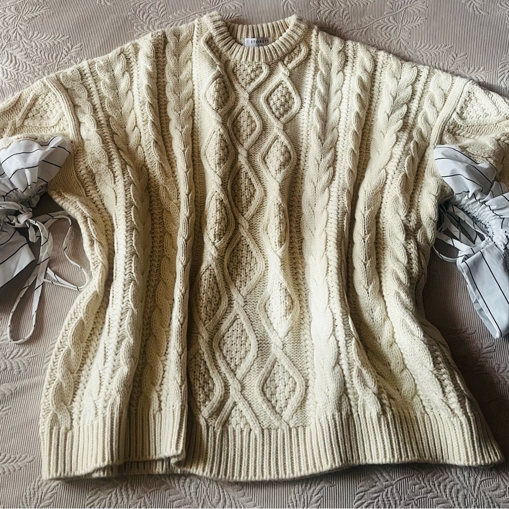 Storets Cream Cable Knit Sweater/Shirt Combo